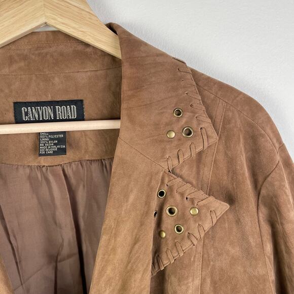 90s Vintage Canyon Road Western Vegan Suede Leather Embellished Jacket Size 22 - Picture 2 of 10